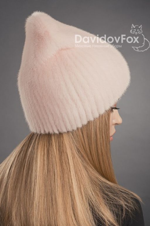 Шапка Бини норка дымчатая роза