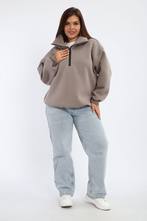 Толстовка женская из футера начес Комфорт серо-коричневый макси