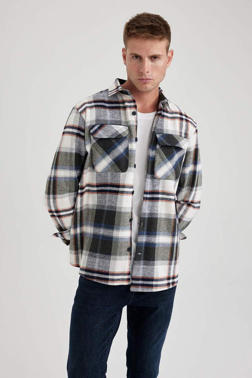 Рубашка Relax Fit с воротником-поло Lumberjack и длинными рукавами - Defacto фото 4