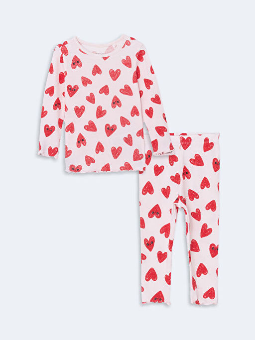 Kalp Bask?l? K?z Bebek Pijama Tak?m?