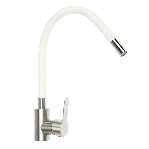 Смеситель для кухни ZEIN Z2752, гибкий излив, картридж 35 мм, нержавеющая сталь, белый/сатин