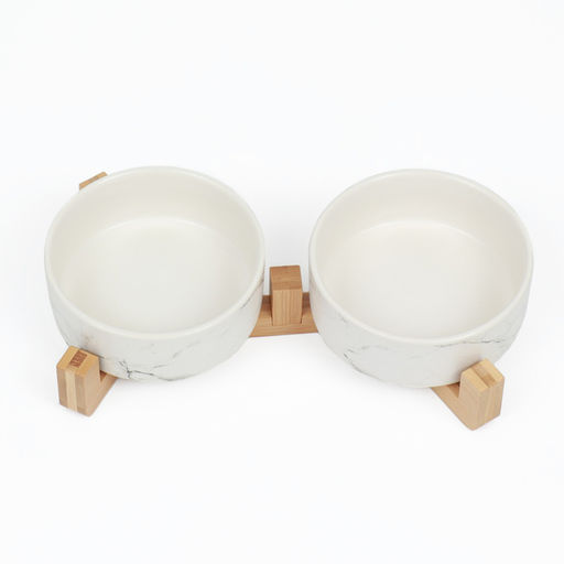 Миски керамические двойные на подставке 2 х 450 мл 28,5 х 15,5 х 7 см, мрамор - Пижон фото 2