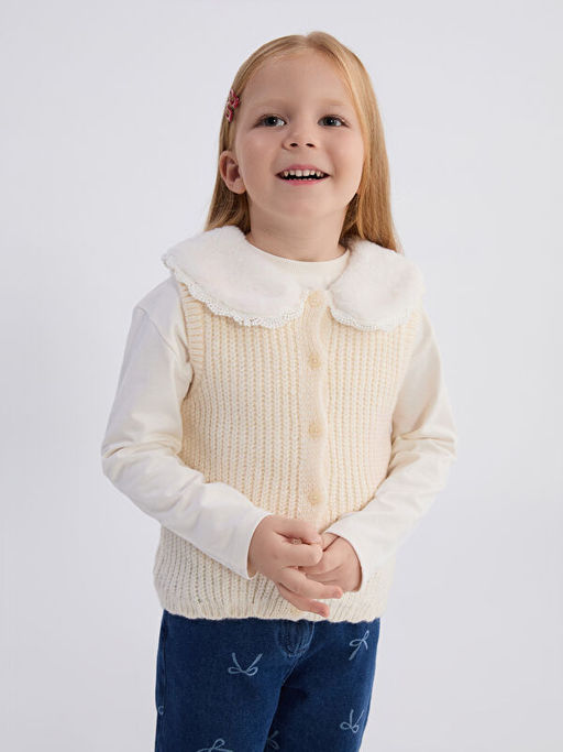 Bebe Yaka K?z ?ocuk Triko Yelek