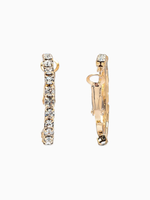 Цена за 2 шт. Серьги-кольца со стразами d=2,5см, цвет белый в золоте