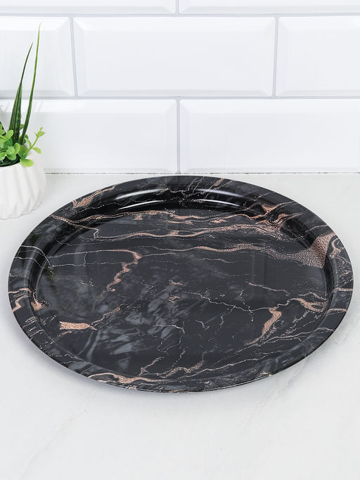 Поднос круглый 28 см Черный мрамор / DR-401 /уп 100/ - ГалеонТрейд фото 2