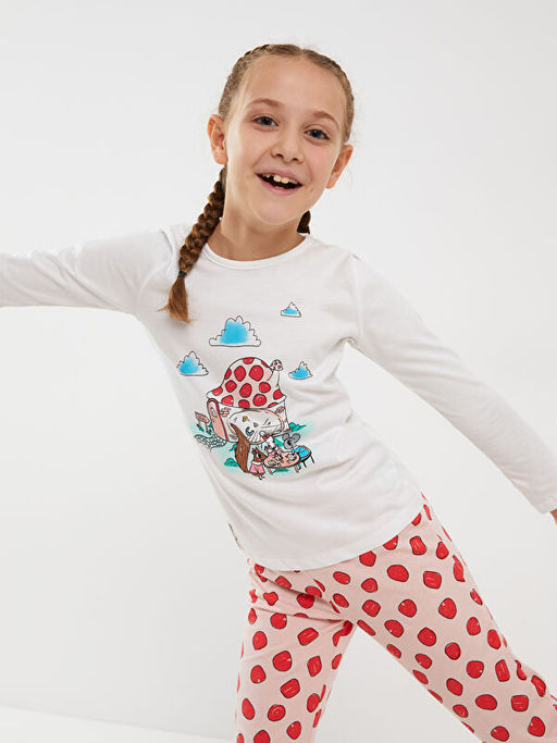 Bisiklet Yaka Bask?l? Uzun Kollu K?z ?ocuk Pijama Tak?m? - Waikiki фото 2