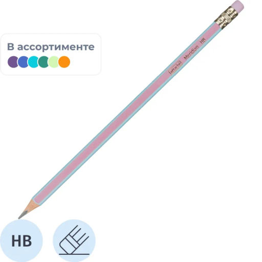 Карандаш чернографитный Attache Meridian HB заточ.,с ласт., корп.ассорти  фото 2