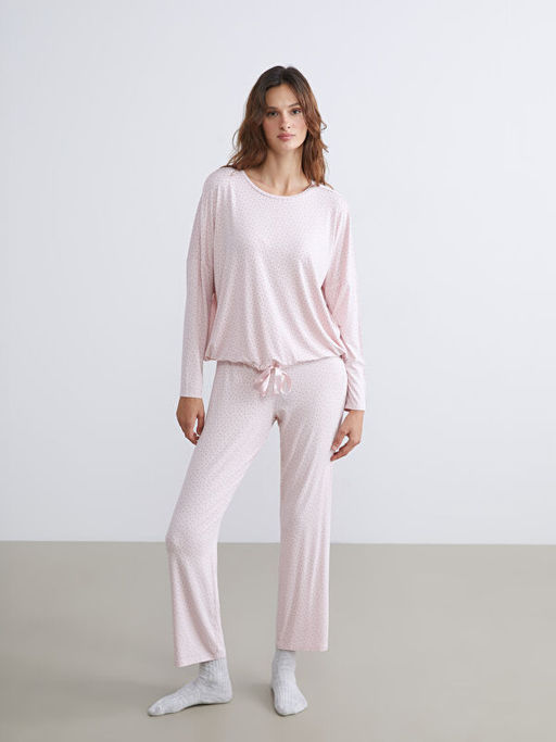 Bisiklet Yaka Puantiyeli Kad?n Pijama Tak?m?