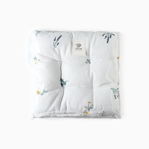 Подушка на стул Этель. Полевые цветочки, 42?42?7 см, белая