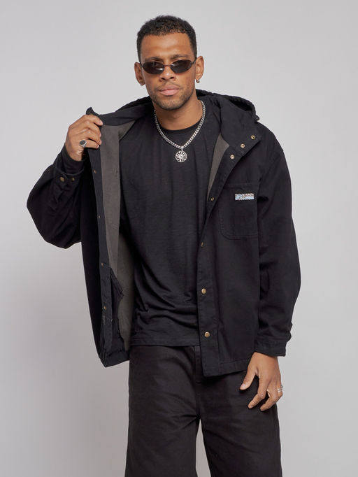 Джинсовая куртка мужская с капюшоном черного цвета 12768Ch - Mtforce фото 7