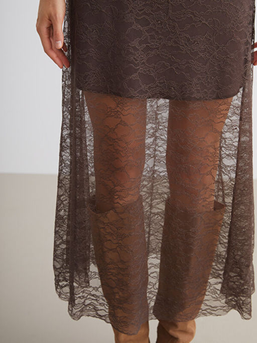 Bisiklet Yaka Dantelli Elbise