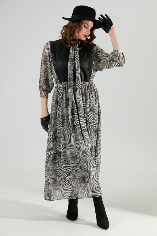 Платье NIKVA н1010-1а чёрный и чёрно-белые ракушки