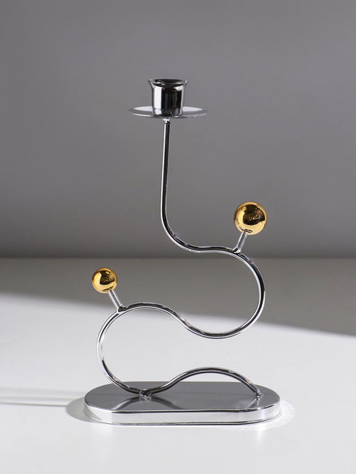 Подсвечник на 1 свечу «Линия и шарики», металл, под серебро с золотом, d=2.5 см, 14.5×7.5×26 см