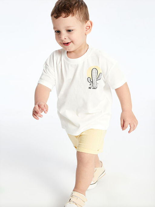 Bask?l? Erkek Bebek Ti??rt ve ?ort 2li