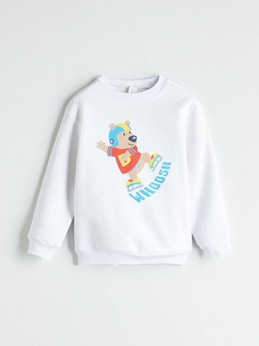 Bisiklet Yaka Bask?l? Erkek ?ocuk Sweatshirt