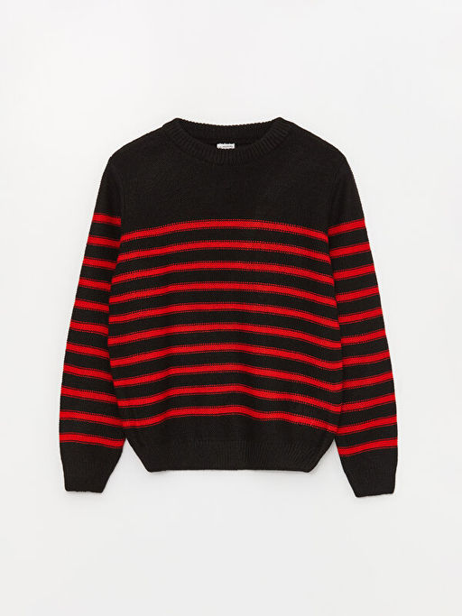 Bisiklet Yaka ?izgili Uzun Kollu Erkek ?ocuk Triko Kazak