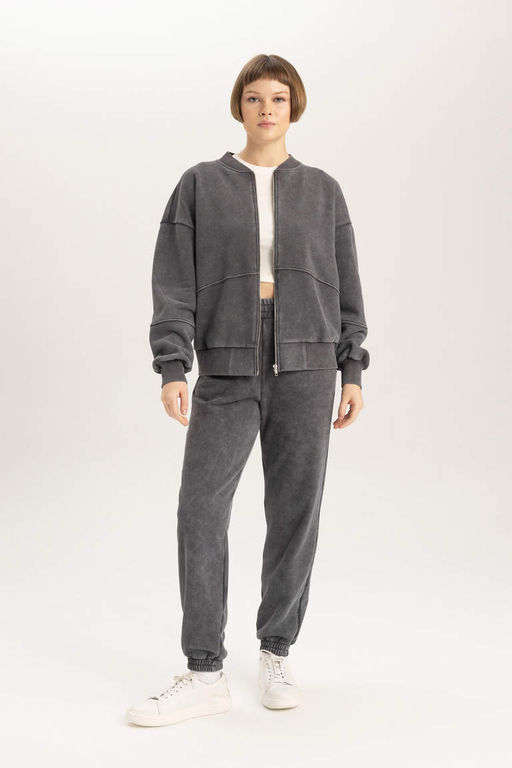 Кардиган-бомбер с выцветшим эффектом и воротником-стойкой Relax Fit - Defacto фото 2