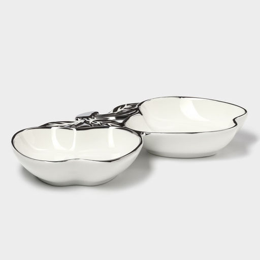 Менажница 2 ячейки «Яблоки», 25.5×14.5×3.5 см, керамика, белая