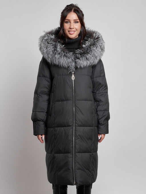 Пальто утепленное с чернобуркой зимнее женское черного цвета 133156Ch - Visdeer фото 9