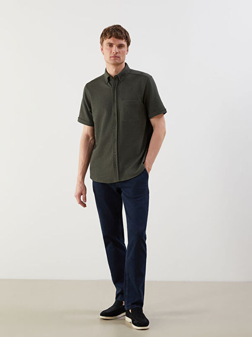 Regular Fit K?sa Kollu Poplin Erkek Dokulu G?mlek