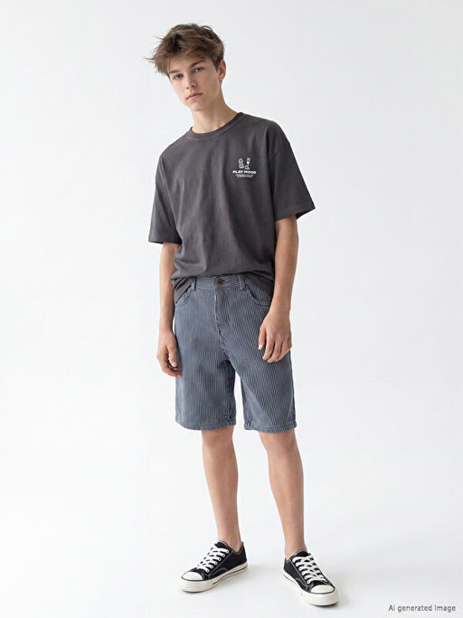 Regular Fit ?izgili Erkek ?ocuk Jean ?ortolon