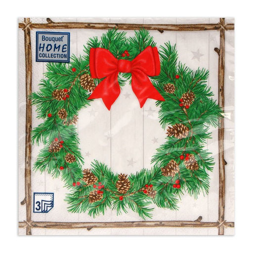 Цена за 2 шт. Салфетки новогодние бумажные Home Collection «Венок с шишками», 3 слоя, 33×33 см, 20 шт.