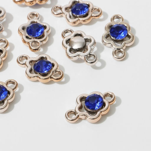 Коннектор «Цветок» 2.4×1.5×0.7 см, (набор 10 шт.), цвет синий в золоте