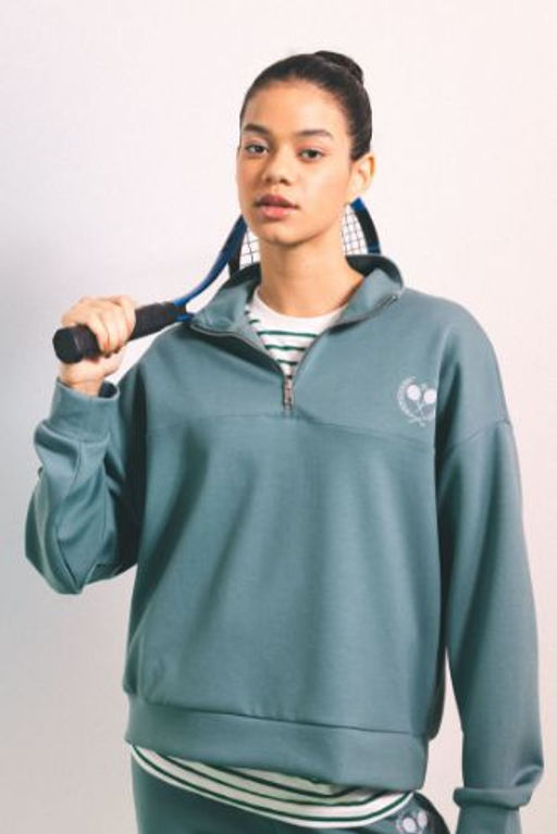 DeFactoFit Oversize Genis Kal?p Fermuarl? Dik Yaka Bask?l? Sporcu Sweatshirt