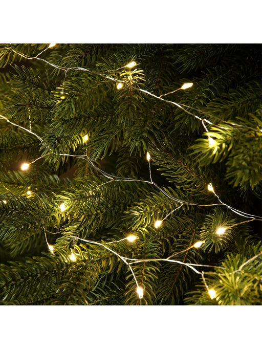 Гирлянда «Мишура» 50 м роса, IP44, серебристая нить, 1500 LED, 8 режимов, свечение тёплое белое, 36 В