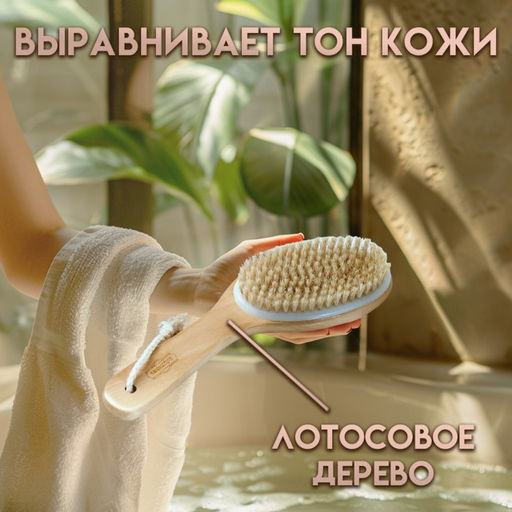 Щётка массажная для тела ONLITOP, из натуральной щетины, с ручкой, гладкая