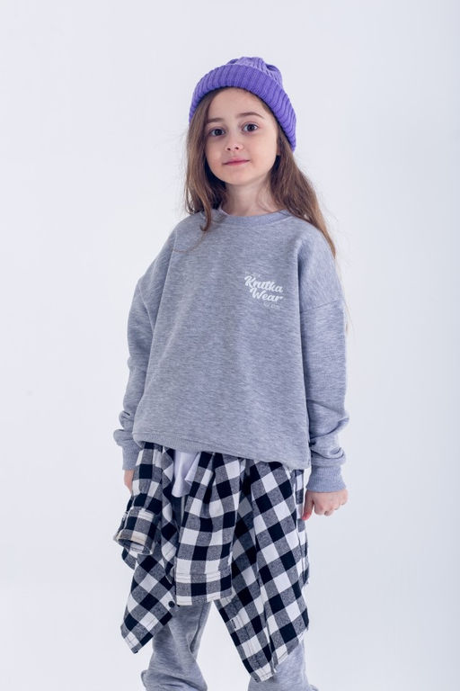072 Детский костюм, серый меланж 3хнитка петля