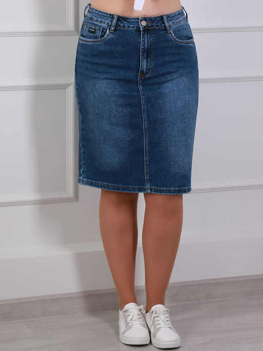 Юбка из денима по колено женская - Almond фото 5