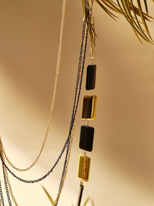 Набор 2 предмета: серьги, бусы Унисон прямоугольники, чёрный в золоте, 80 см