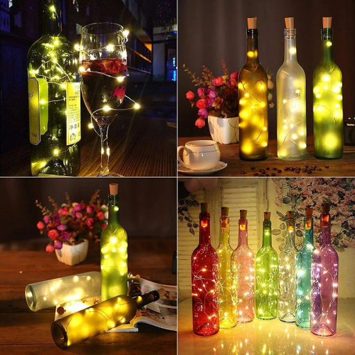 Цена за 4шт. Гирлянда для дома на батарейках 1 м 10 ламп LED, 1 реж.,IP-20 (с пробкой д/бутылки), Белый