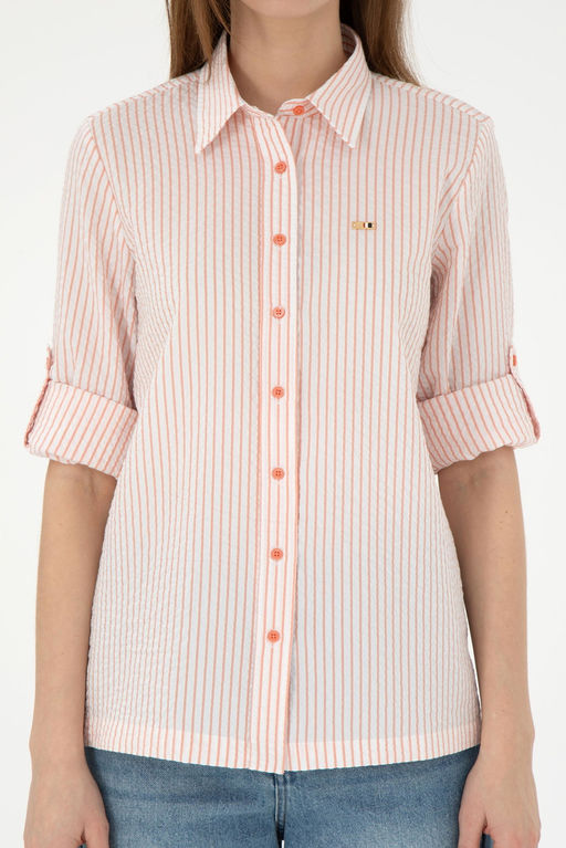 Женская рубашка лососевого цвета с длинным рукавом Неожиданная скидка в корзине - U.s. polo assn фото 6