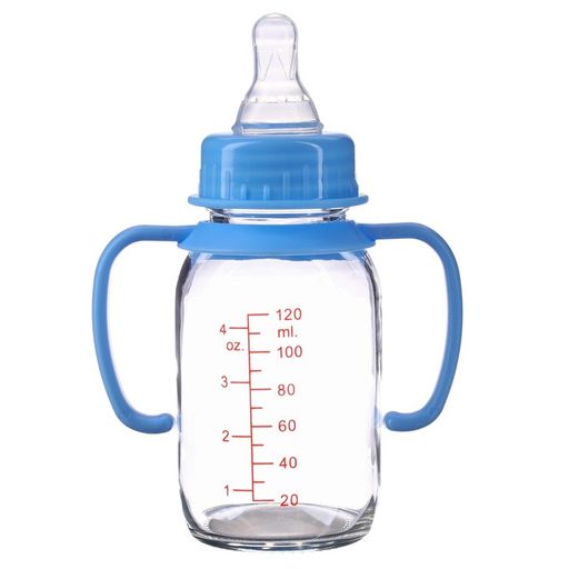 Бутылочка в силиконовом чехле, с ручками, стекло, классическое горло, 120 мл., +0 мес, цвет голубой - Крошка я фото 4