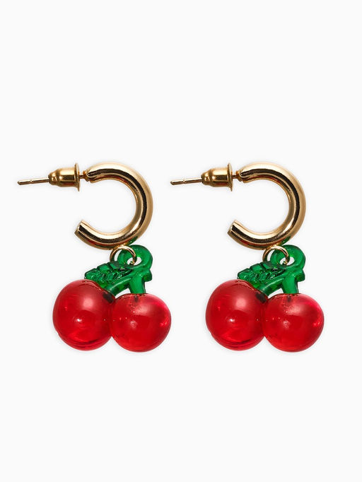 Цена за 2 шт. Серьги-кольца "Вишенки" легкие, цветные в золоте