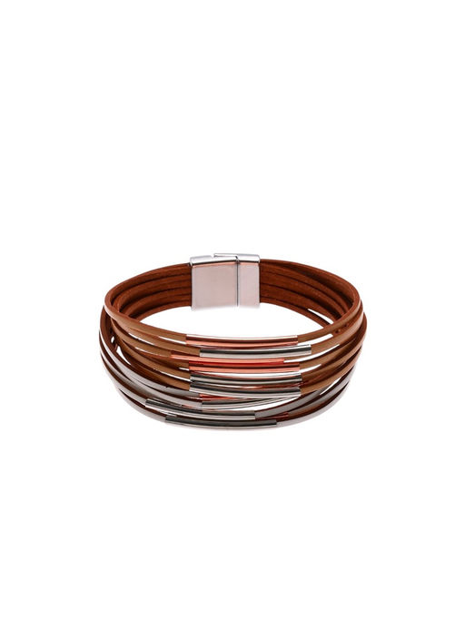 Браслет манжета на магните «Линии», кожа, 18.5 см, бело-бежевый