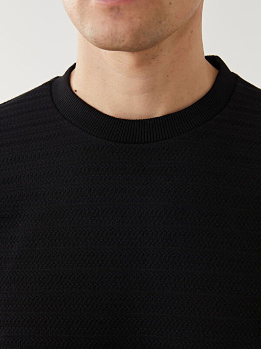 Bisiklet Yaka Uzun Kollu Erkek Dokulu Sweatshirt