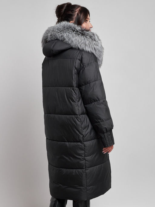 Пальто утепленное с чернобуркой зимнее женское черного цвета 133156Ch - Visdeer фото 12