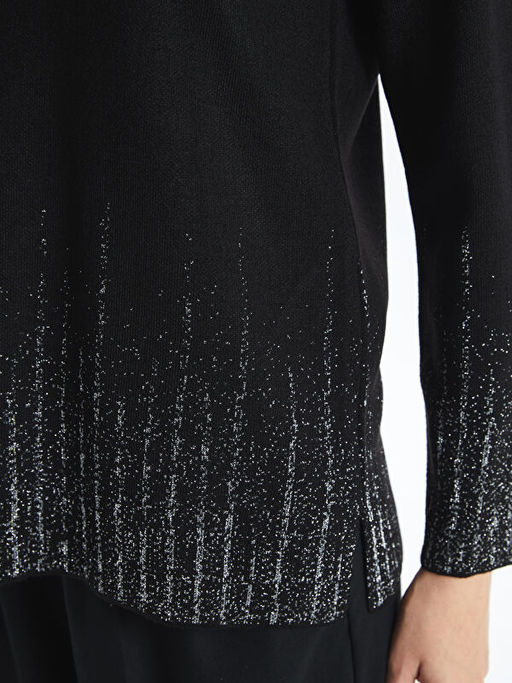 Bisiklet Yaka Parlak G?r?n?ml? Kad?n Triko Kazak