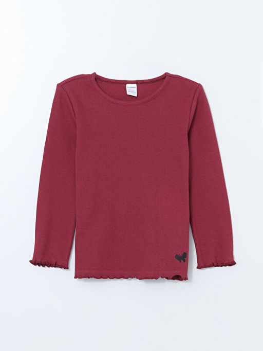 Bisiklet Yaka Uzun Kollu Bask?l? K?z ?ocuk Ti??rt