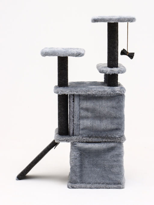 Домик для кошек с когтеточкой, квадратный, этажи 33 х 40 х 103 см, ковролин , серая