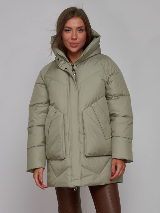 Зимняя женская куртка модная с капюшоном светло-зеленого цвета 52362ZS - HULDLUCK фото 9
