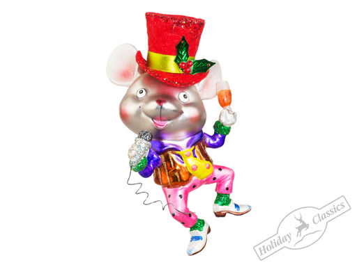 Мышь Мистер в рождественском колпаке с вином (стекло) 9х16 см