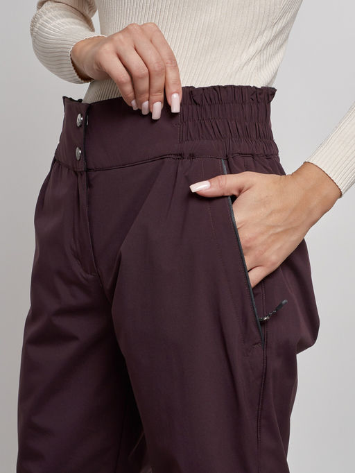 Брюки утепленные спортивные с высокой посадкой женские зимние темно-бордового цвета 7141Tb - Colannia фото 9