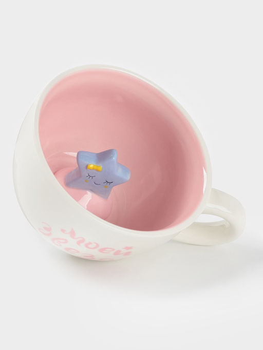 Кружка Доляна Звёздочка, 475 мл, керамика, белая, розовая  фото 2