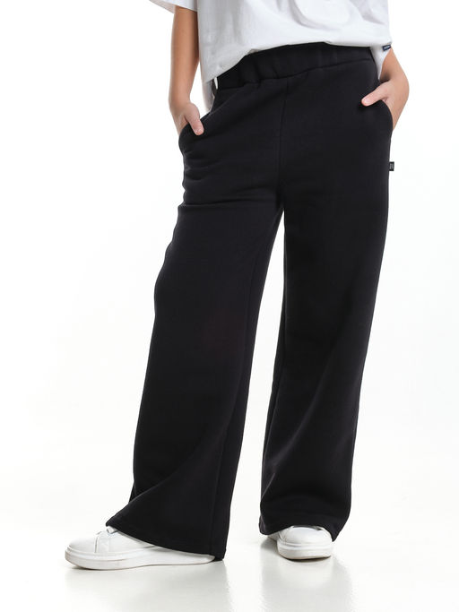 Брюки для девочки с карманами утепленные с начесом классические 22-7347 черный - Mini maxi фото 2