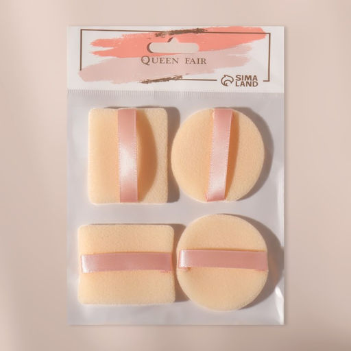 Пуховки для макияжа, набор - 4 шт, d = 5 см / 5,5 4,4 см, с держателем, цвет бежевый - Queen fair фото 5