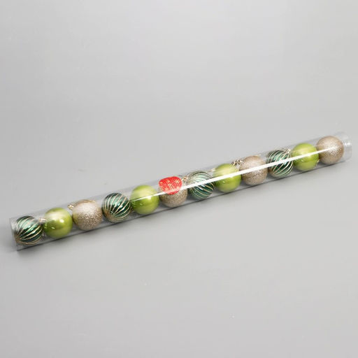 Ёлочные игрушки Агнет, шары новогодние, d=6 см, набор 12 шт., полосы, блеск, зелёный/золотистый - Зимнее волшебство фото 2